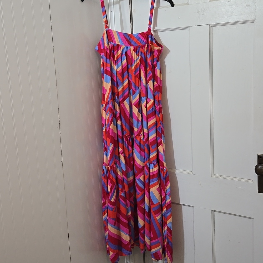 Anthropologie Abel The Label Pink Blue Red Lilac Purple Peach Geometric Maxi MED - Picture 4 of 8